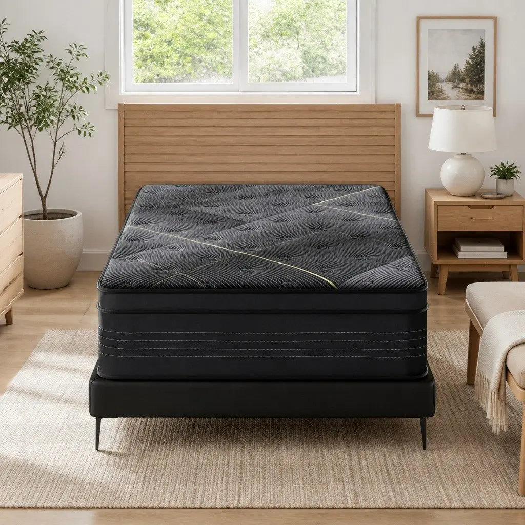 Single Mattress Black 35cm Hybrid Pocket Spring Bamboo Charcoal Foam Euro Top