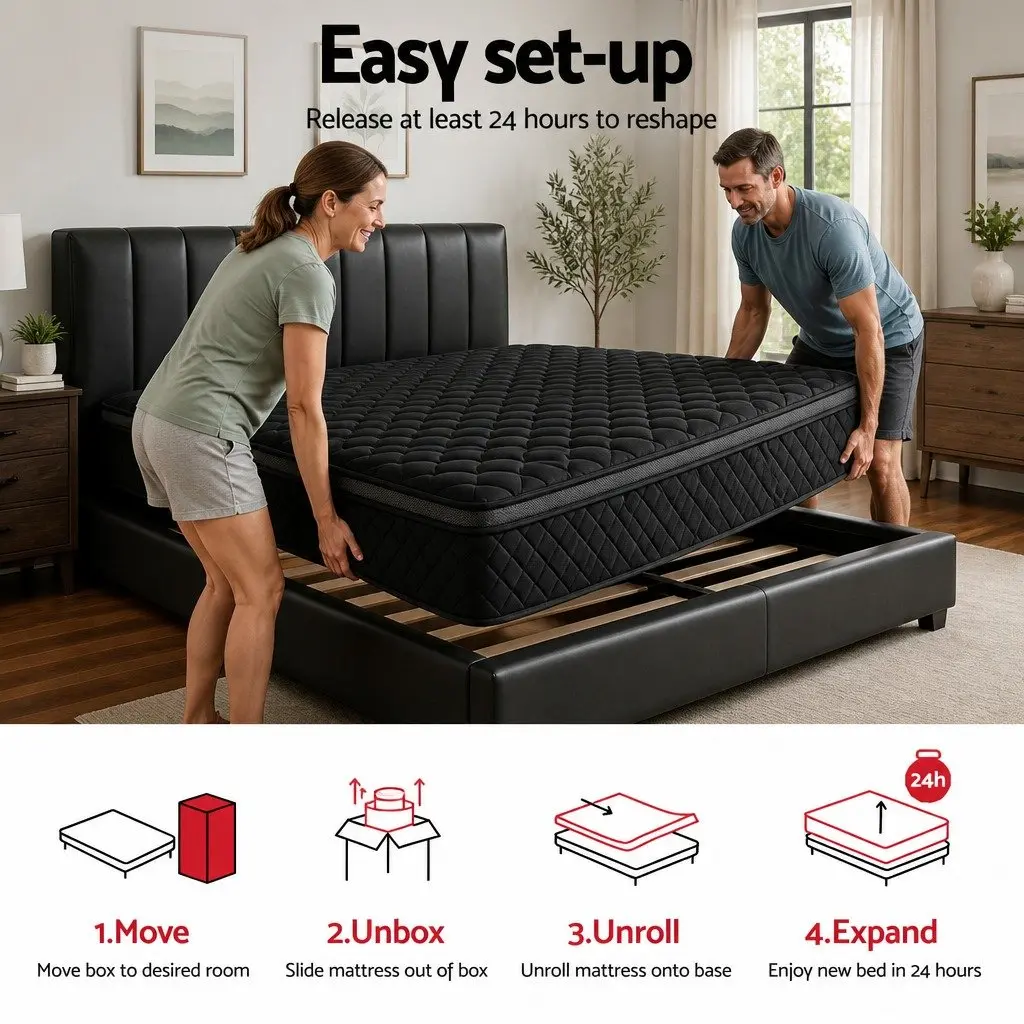 King Size Mattress 34cm Euro Top 5-Zone Pocket Spring Medium Firm Black Bed