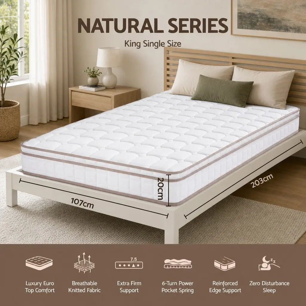 King Single Mattress White 20cm Firm Pocket Spring Support