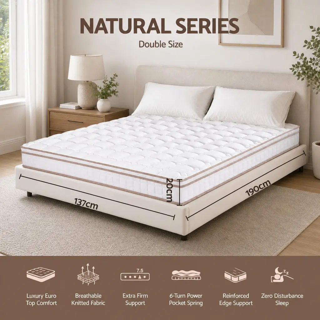 Double Mattress White 20cm Firm Pocket Spring Breathable Support