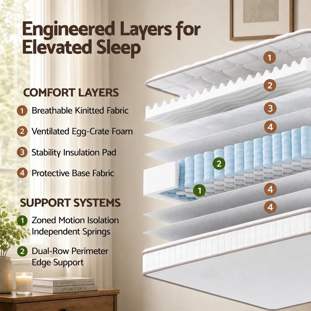 Double Mattress White 20cm Firm Pocket Spring Breathable Support