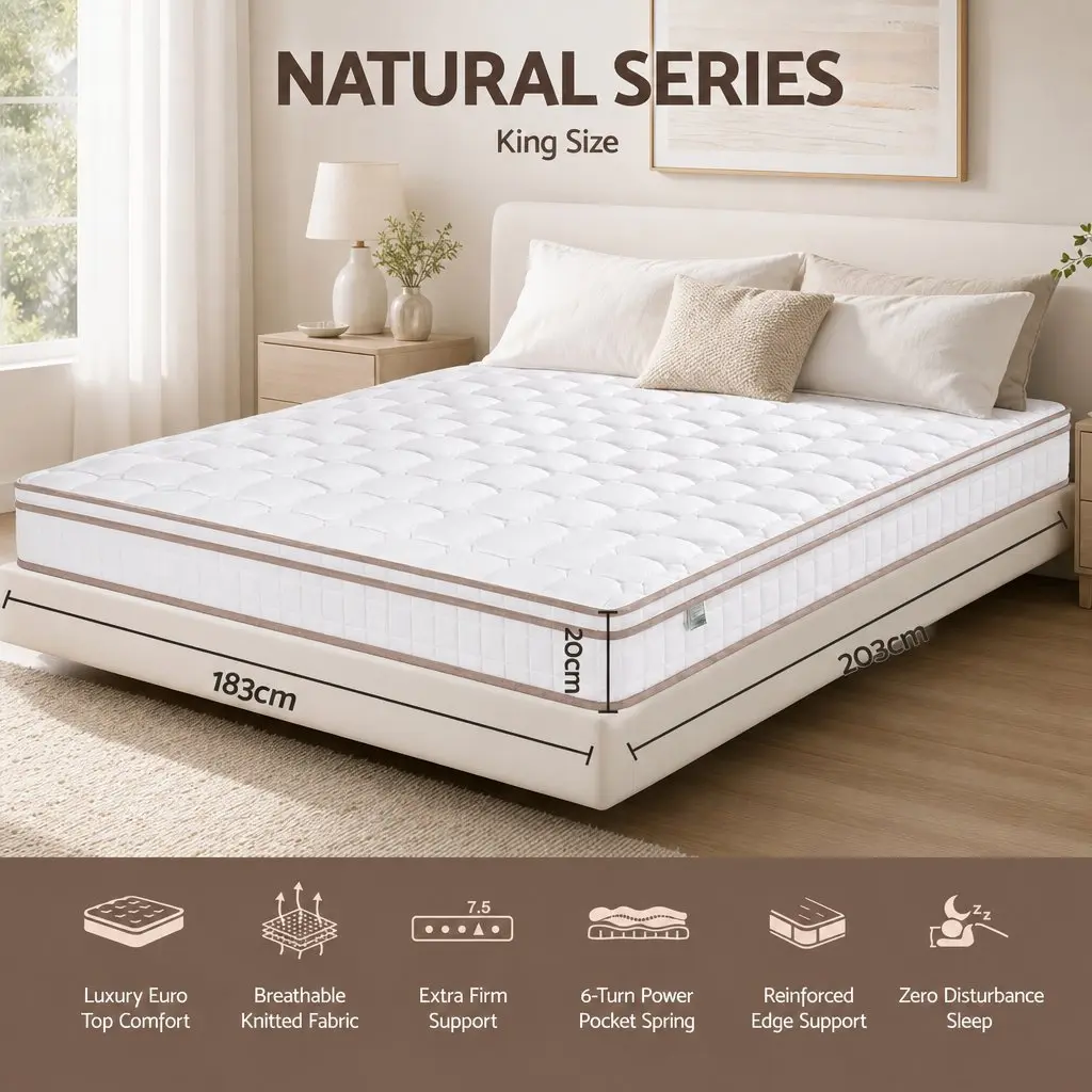 King Size Mattress White 20cm Firm Pocket Spring Independent Support