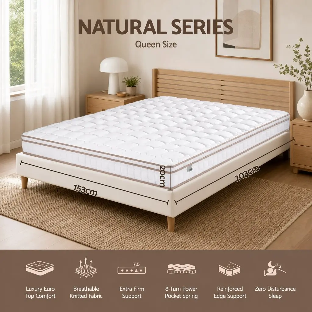 Queen Mattress White 20cm Firm Pocket Spring Breathable Sleep Support