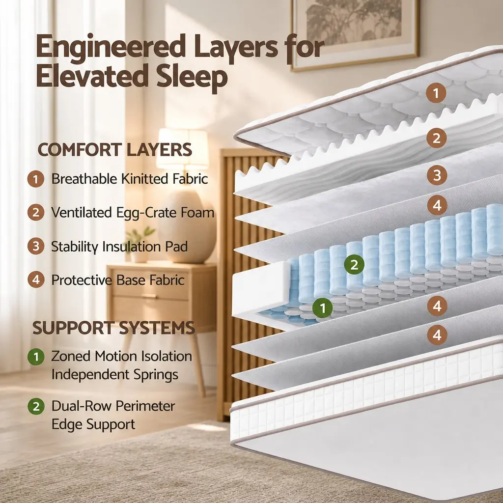 Queen Mattress White 20cm Firm Pocket Spring Breathable Sleep Support