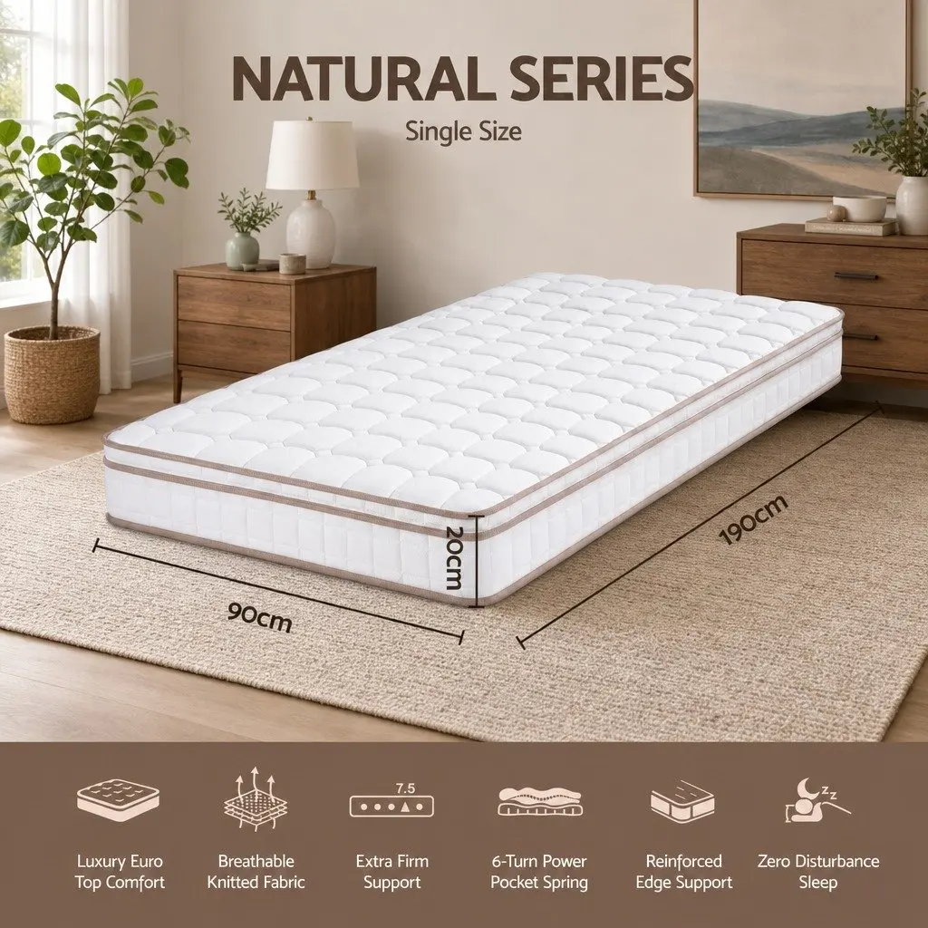 Single Mattress White 20cm Firm Pocket Spring Euro Top