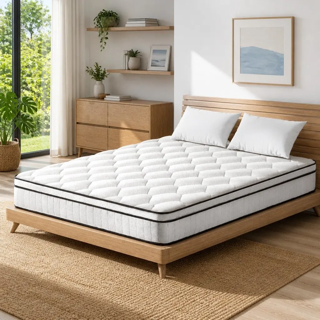 Queen Size Mattress 22cm Medium Firm Euro Top Pocket Spring Sleep Bed White