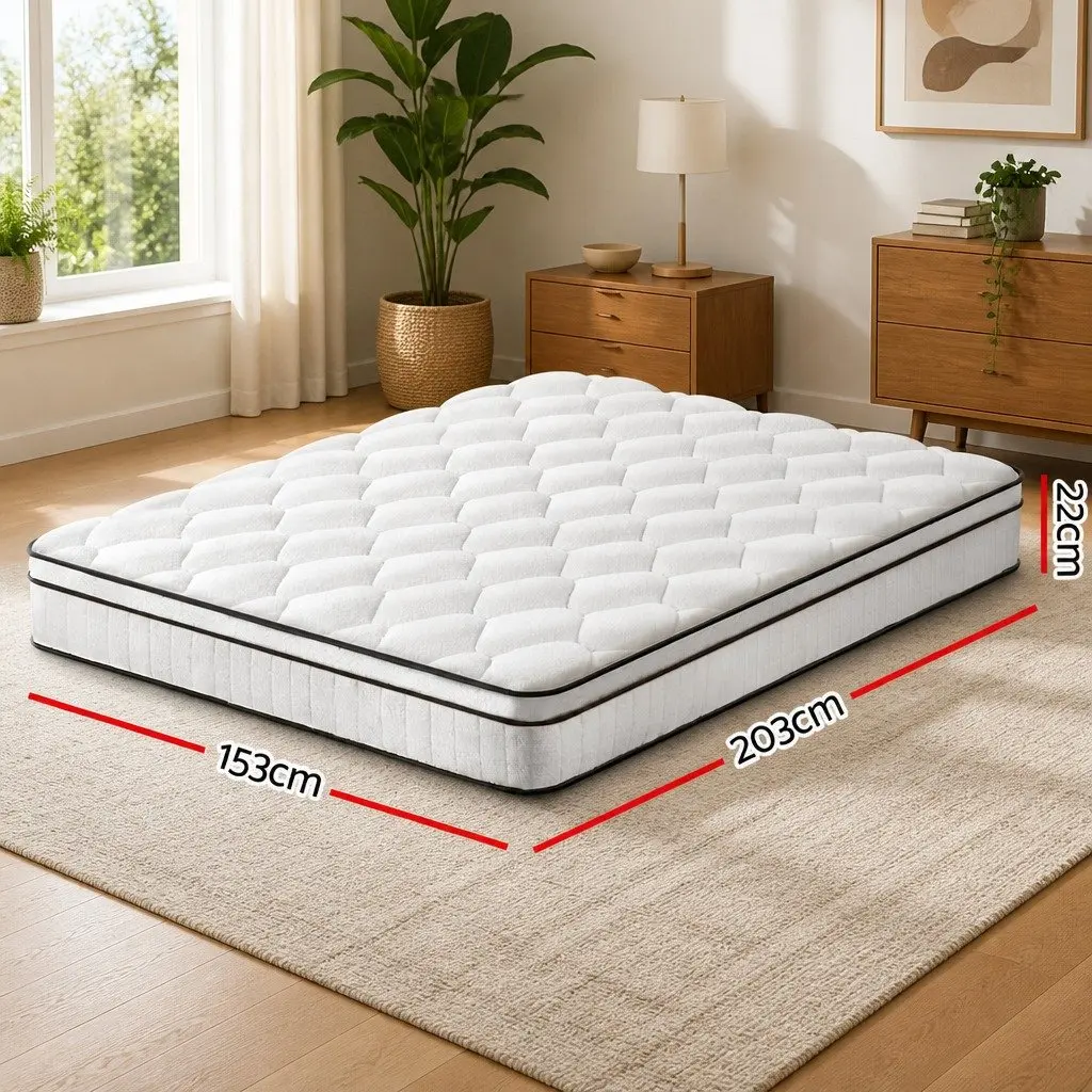 Queen Size Mattress 22cm Medium Firm Euro Top Pocket Spring Sleep Bed White