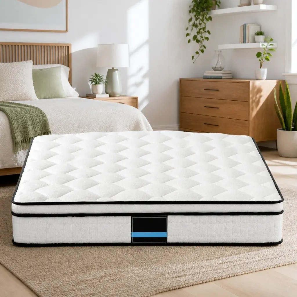 Queen Size Mattress 22cm Medium Firm Euro Top Pocket Spring Sleep Bed White
