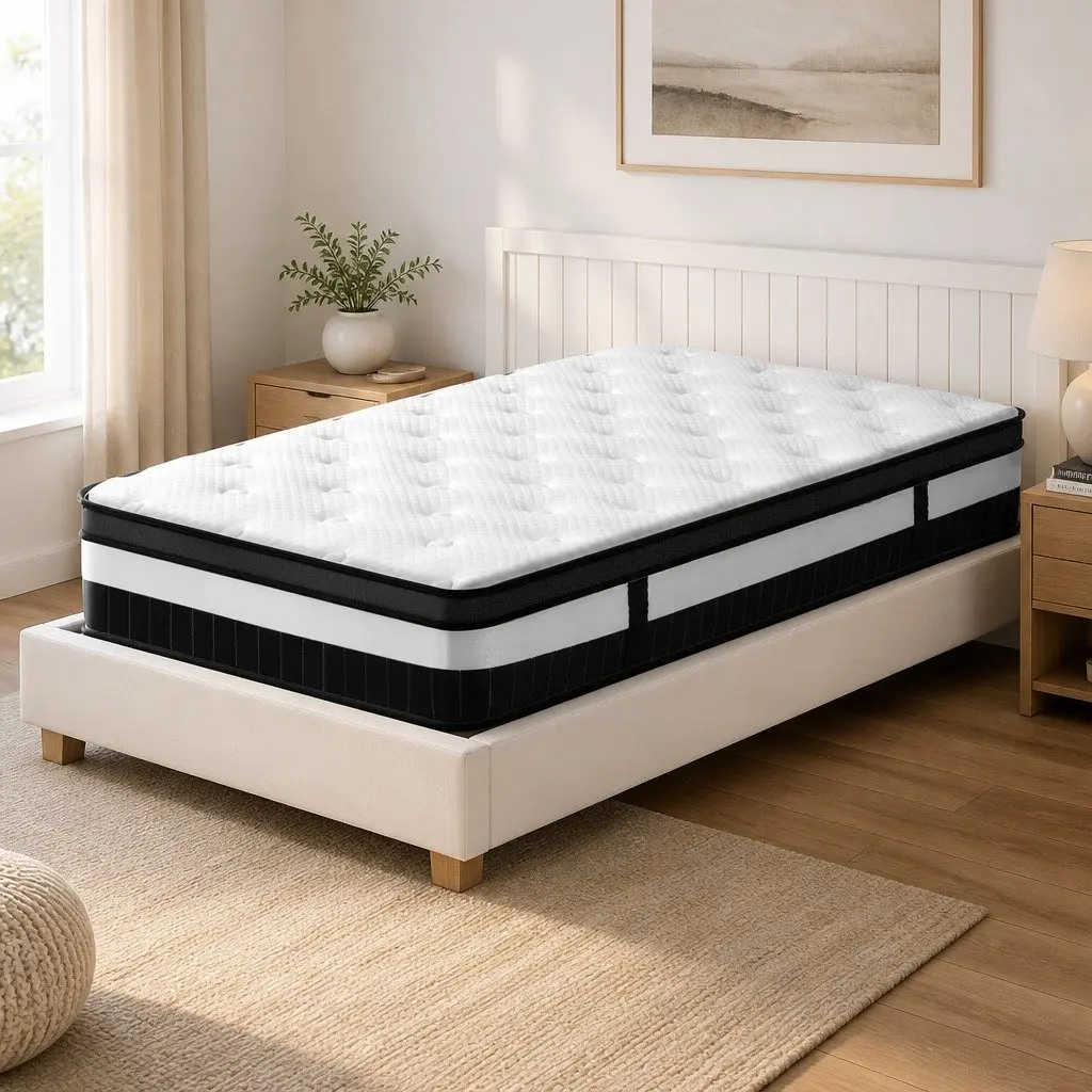 King Single Mattress White 30cm Thick Medium Firm Euro Top Pocket Spring