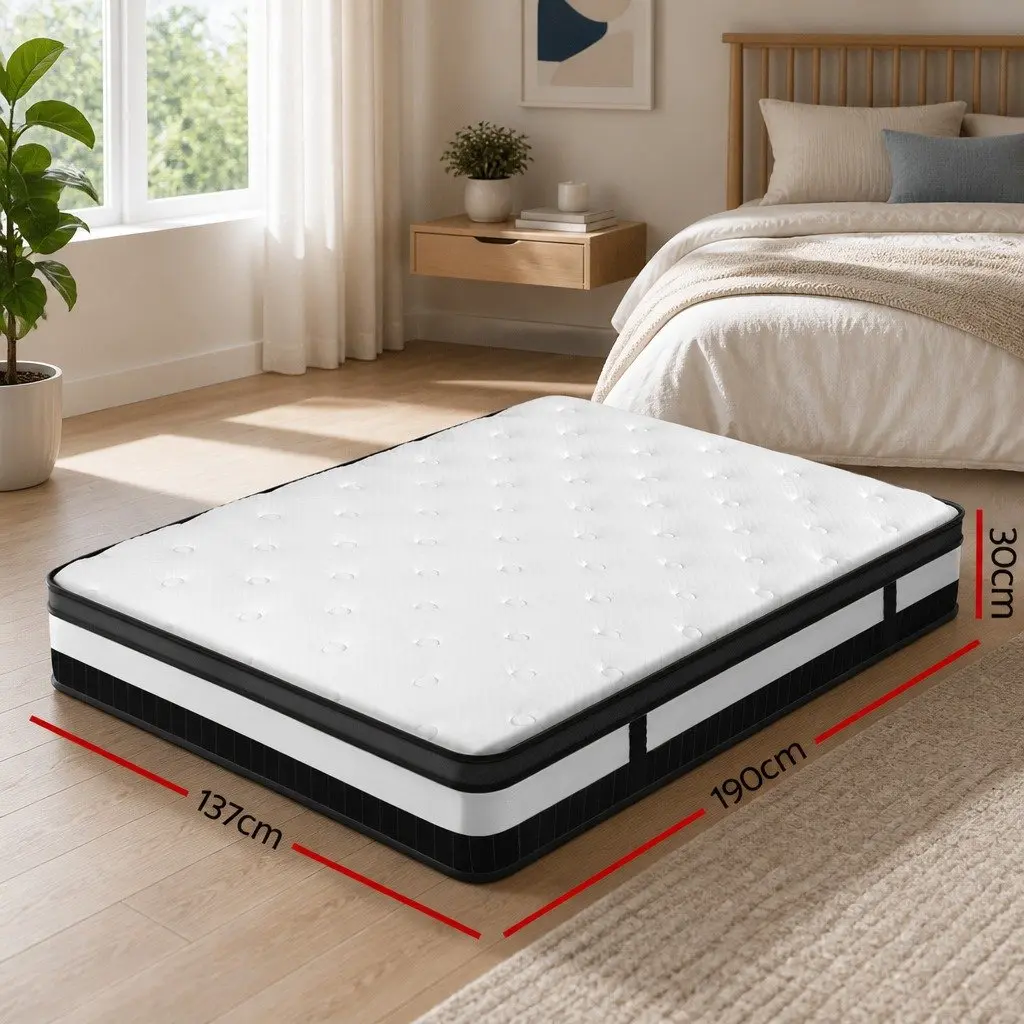 Double Mattress White 30cm Medium-Firm Support Euro Top Pocket Spring