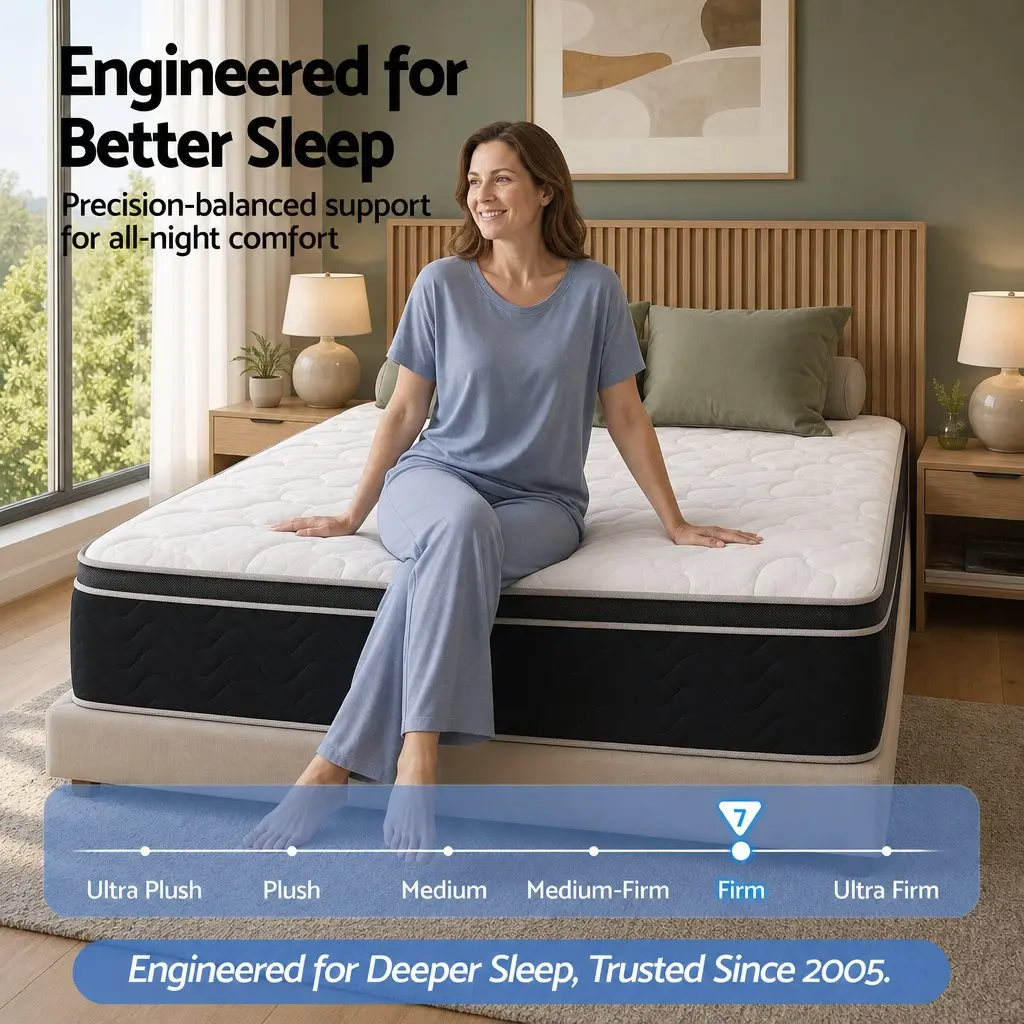 Double Mattress Black 35cm Firm Copper Memory Foam 7-Zone Pocket Springs Edge Support