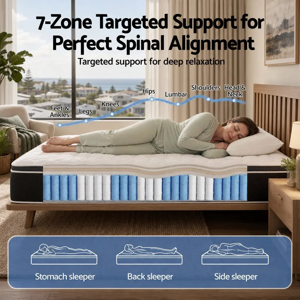 Double Mattress Black 35cm Firm Copper Memory Foam 7-Zone Pocket Springs Edge Support