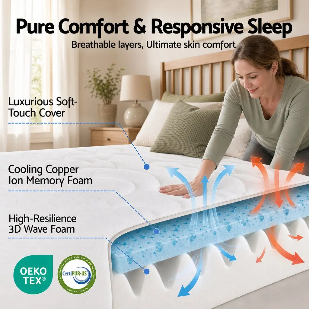 Double Mattress Black 35cm Firm Copper Memory Foam 7-Zone Pocket Springs Edge Support