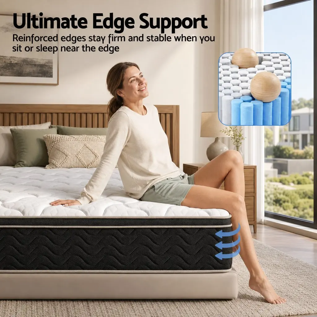 Double Mattress Black 35cm Firm Copper Memory Foam 7-Zone Pocket Springs Edge Support