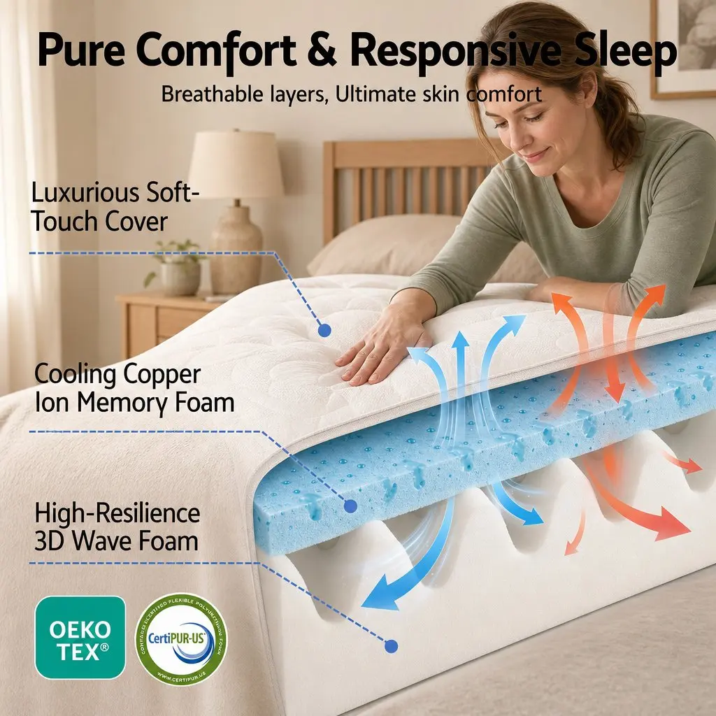 King Size Mattress Black 35cm Firm Pocket Spring Copper Memory Foam Euro Top