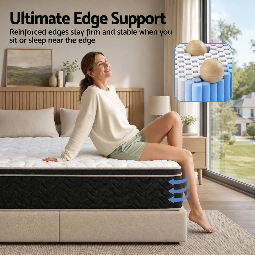 King Size Mattress Black 35cm Firm Pocket Spring Copper Memory Foam Euro Top
