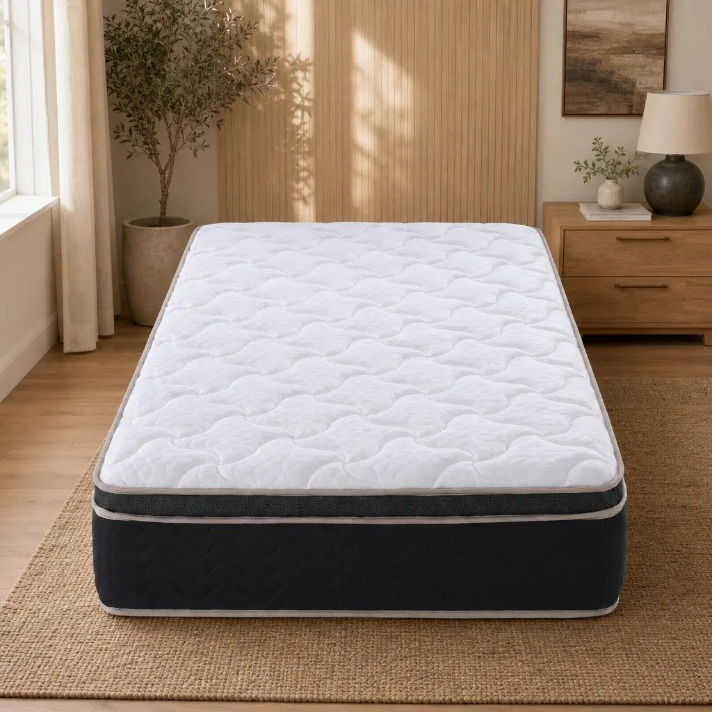 Single Mattress Black 35cm Firm Pocket Spring Euro Top Memory Foam Edge Support
