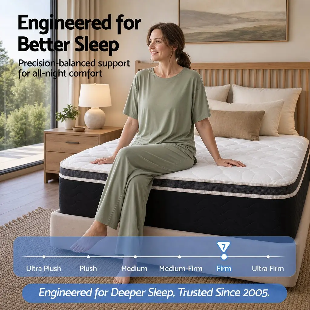 Single Mattress Black 35cm Firm Pocket Spring Euro Top Memory Foam Edge Support