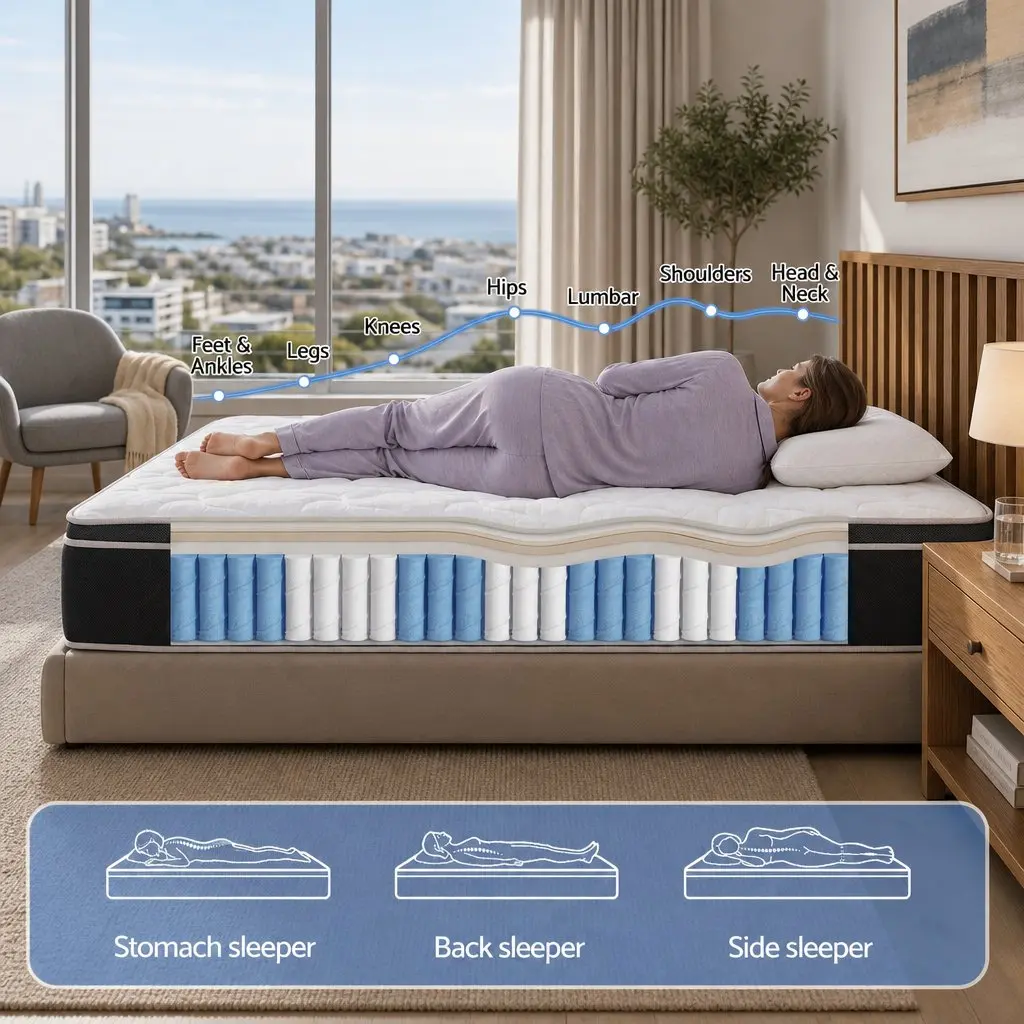 Single Mattress Black 35cm Firm Pocket Spring Euro Top Memory Foam Edge Support