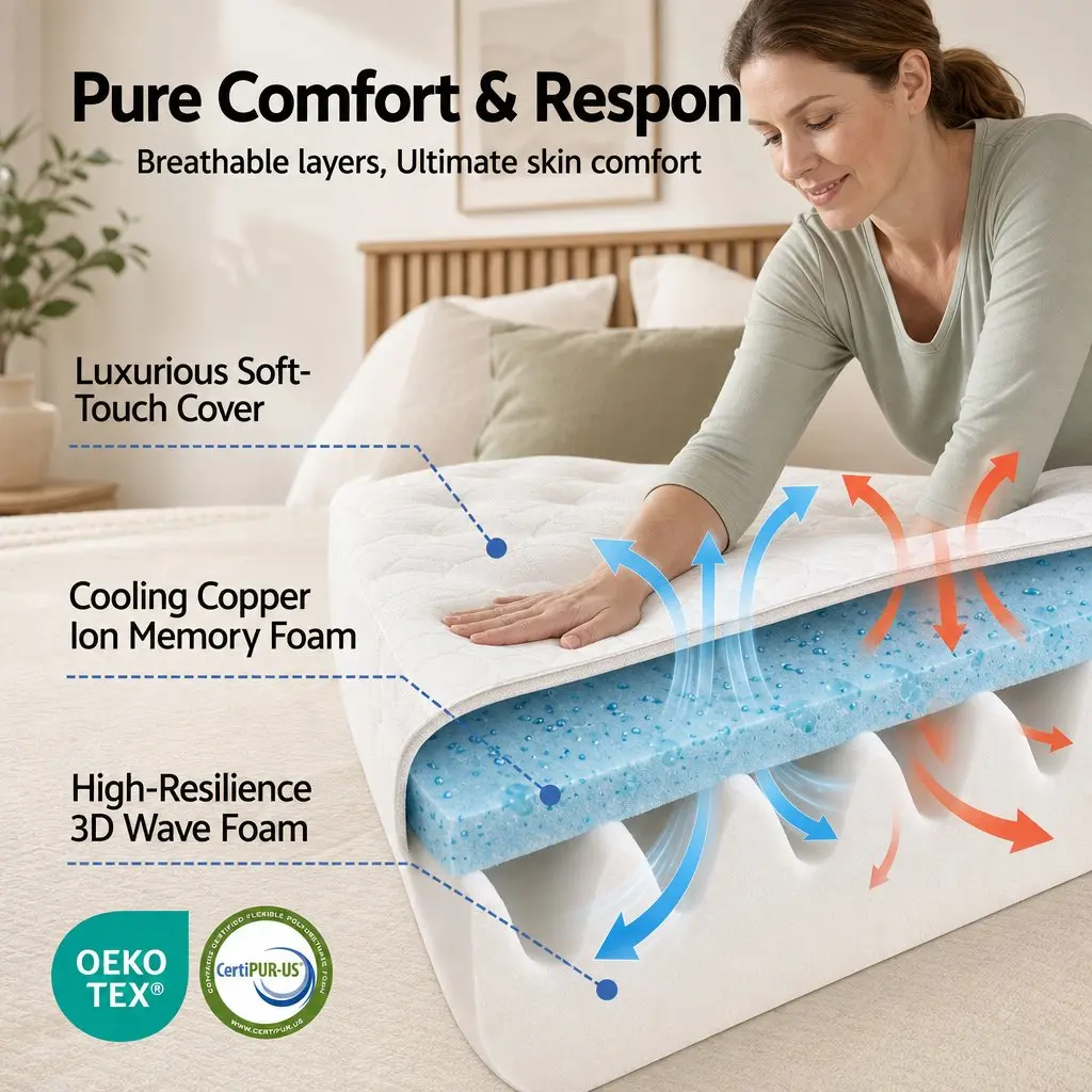 Single Mattress Black 35cm Firm Pocket Spring Euro Top Memory Foam Edge Support