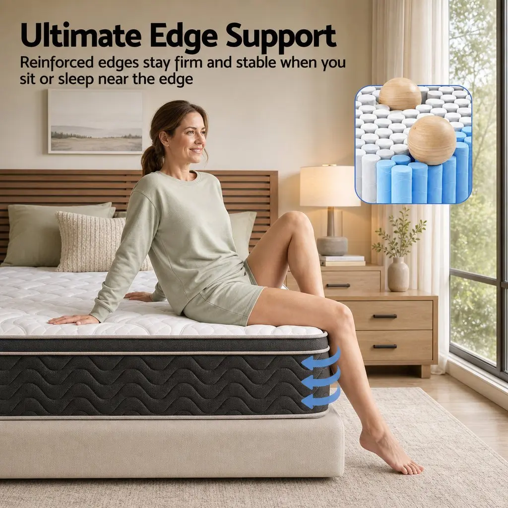 Single Mattress Black 35cm Firm Pocket Spring Euro Top Memory Foam Edge Support