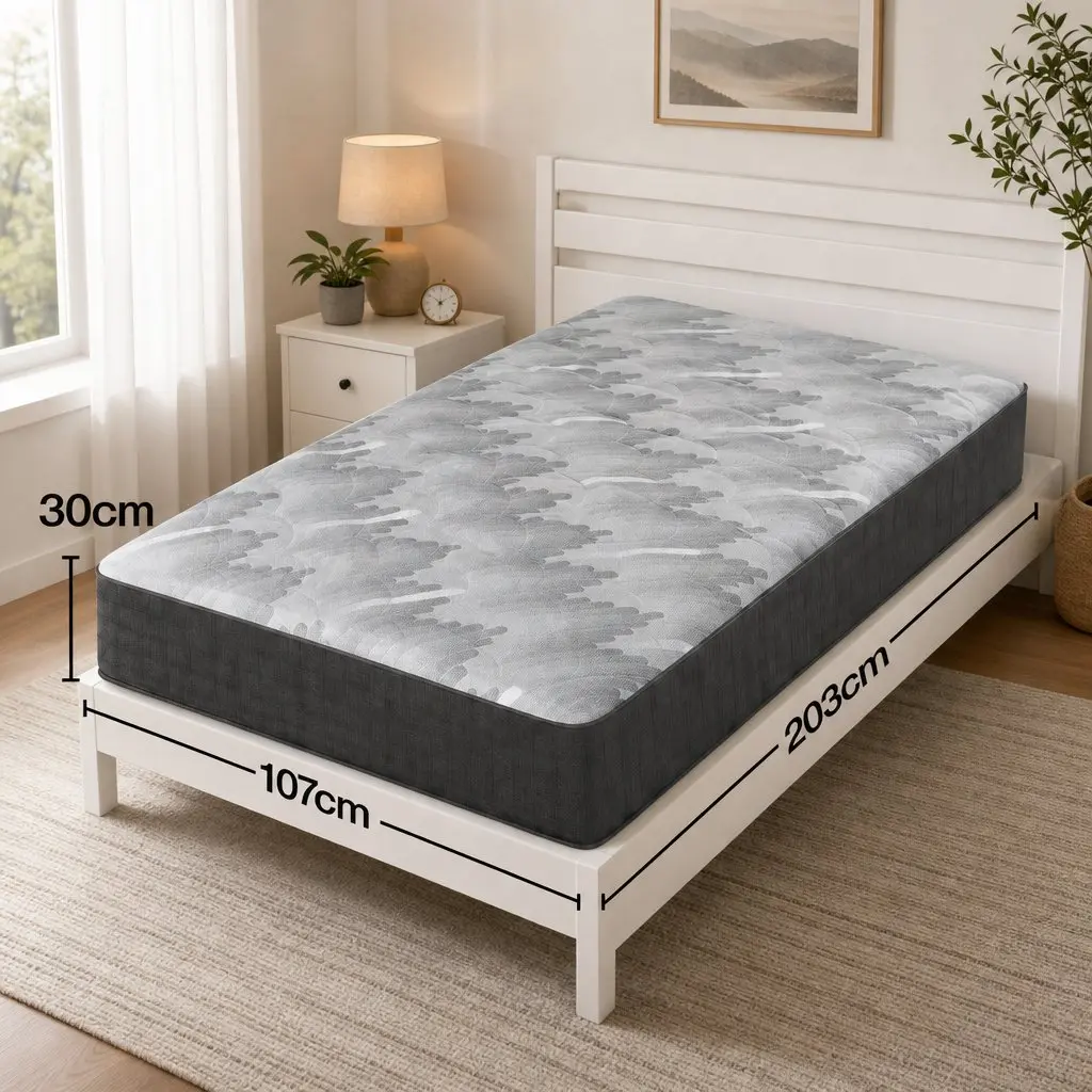 King Single Mattress Grey 30cm Pocket Spring 5-Zone Support Breathable Knitted Fabric