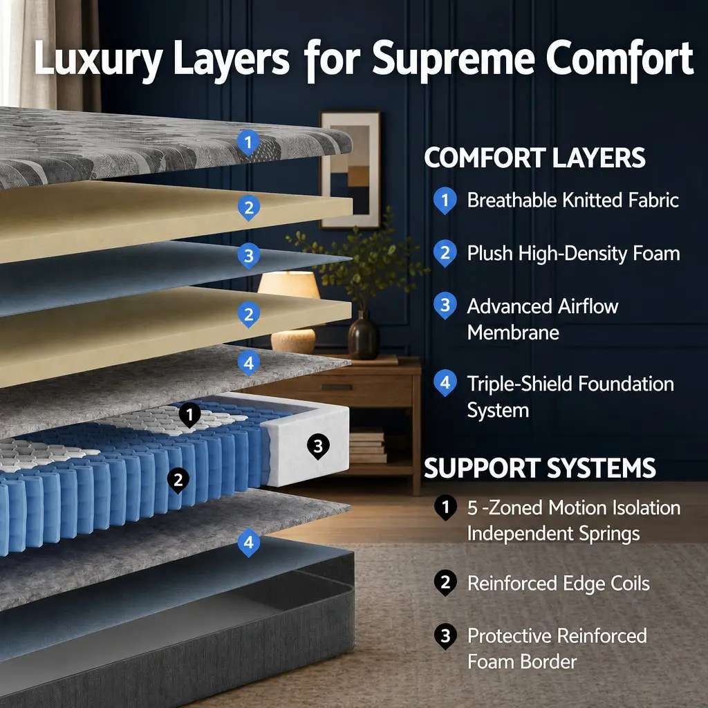 King Single Mattress Grey 30cm Pocket Spring 5-Zone Support Breathable Knitted Fabric