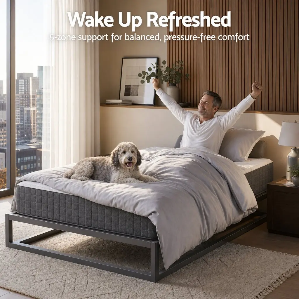 King Single Mattress Grey 30cm Pocket Spring 5-Zone Support Breathable Knitted Fabric