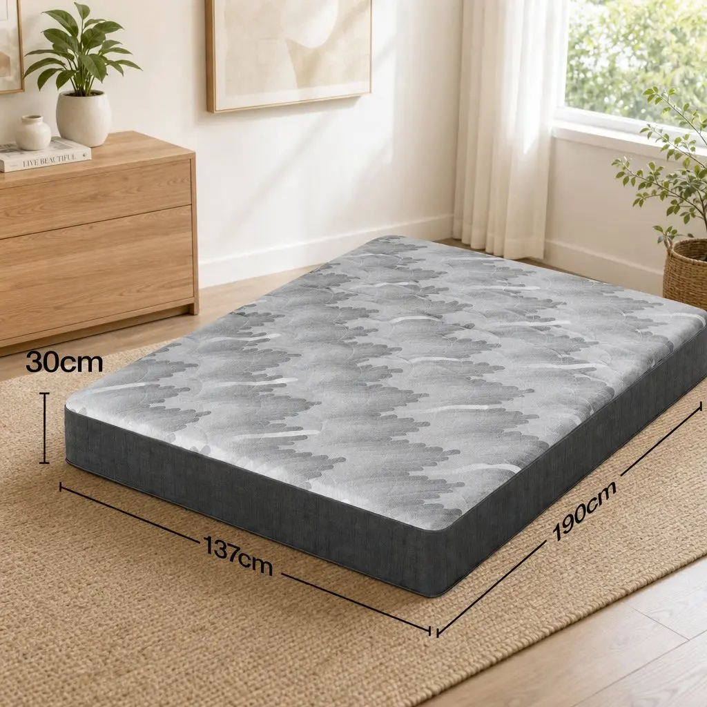 Double Mattress Grey 30cm Pocket Spring 5-Zone Support Firm Comfort Breathable