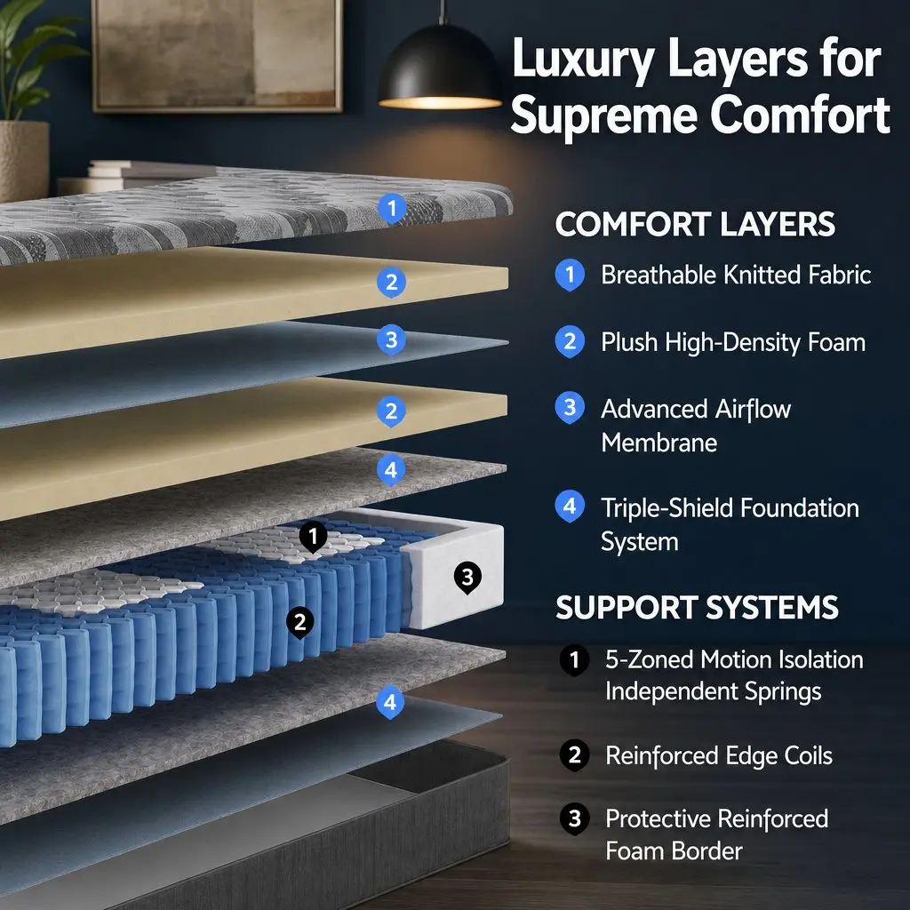 Double Mattress Grey 30cm Pocket Spring 5-Zone Support Firm Comfort Breathable