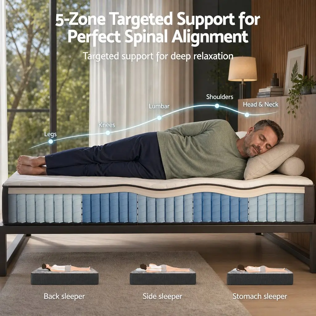 Double Mattress Grey 30cm Pocket Spring 5-Zone Support Firm Comfort Breathable