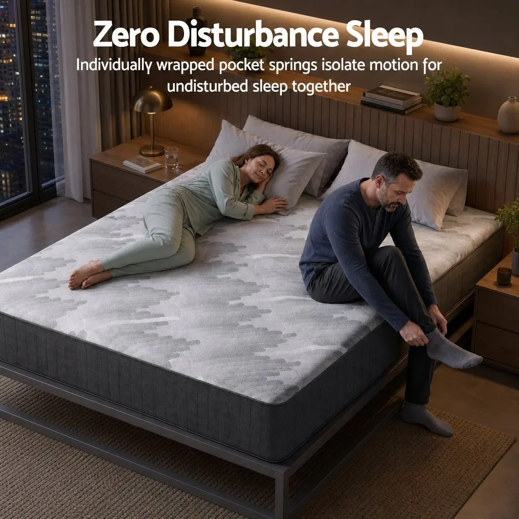 Double Mattress Grey 30cm Pocket Spring 5-Zone Support Firm Comfort Breathable