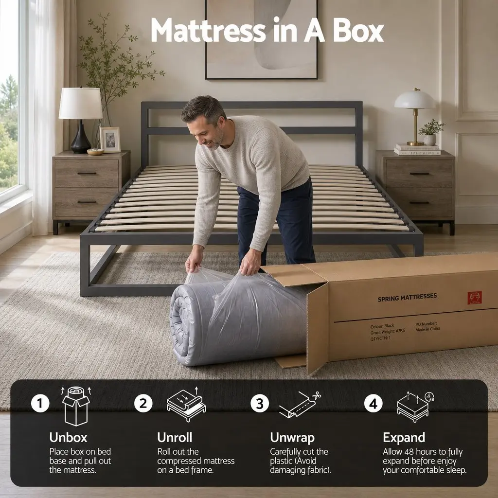 Double Mattress Grey 30cm Pocket Spring 5-Zone Support Firm Comfort Breathable