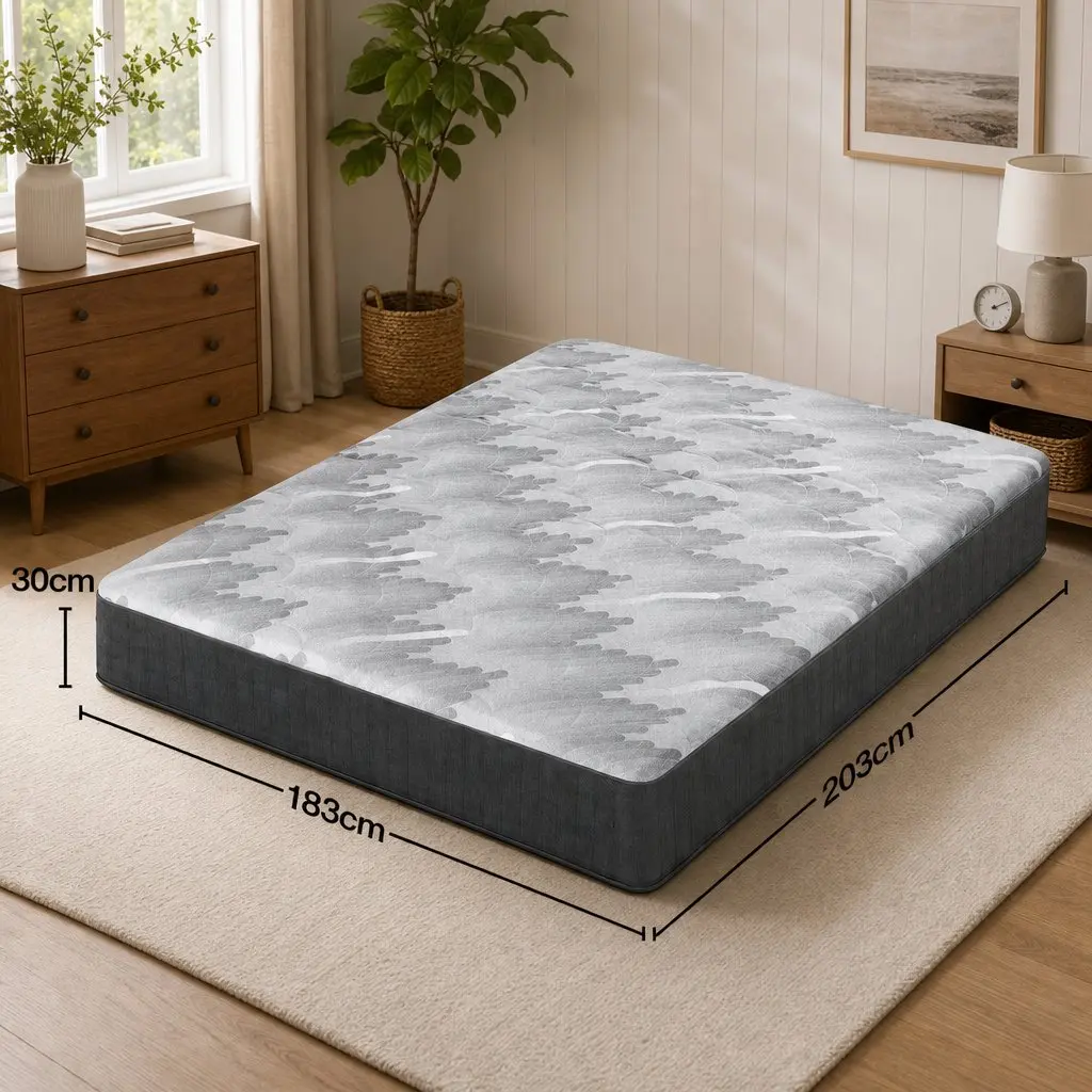 King Size Mattress Grey 30cm Pocket Spring 5-Zone Support Firm Comfort