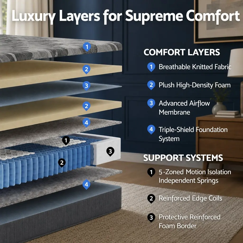 King Size Mattress Grey 30cm Pocket Spring 5-Zone Support Firm Comfort