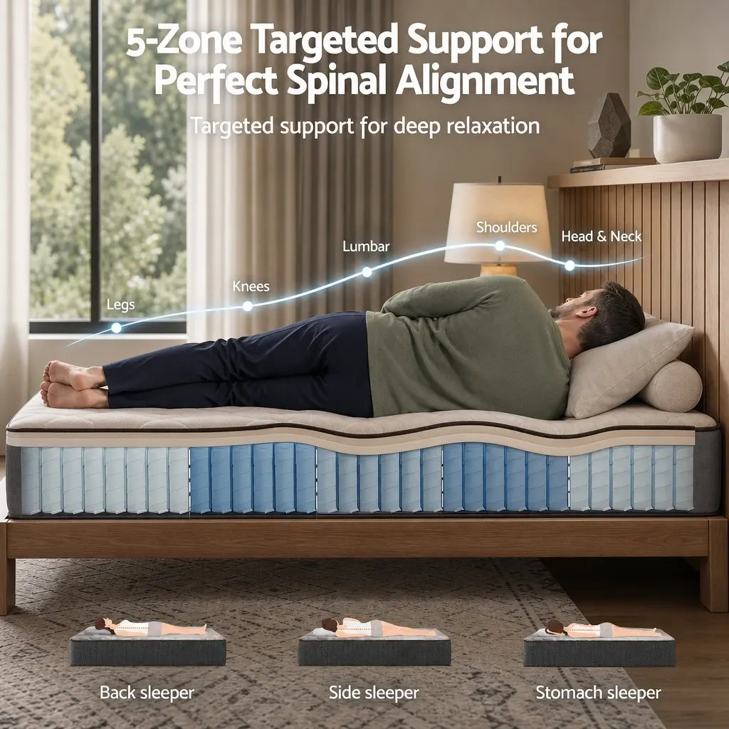 King Size Mattress Grey 30cm Pocket Spring 5-Zone Support Firm Comfort