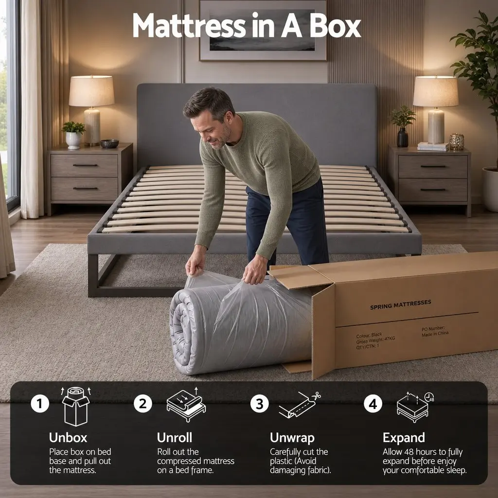 King Size Mattress Grey 30cm Pocket Spring 5-Zone Support Firm Comfort