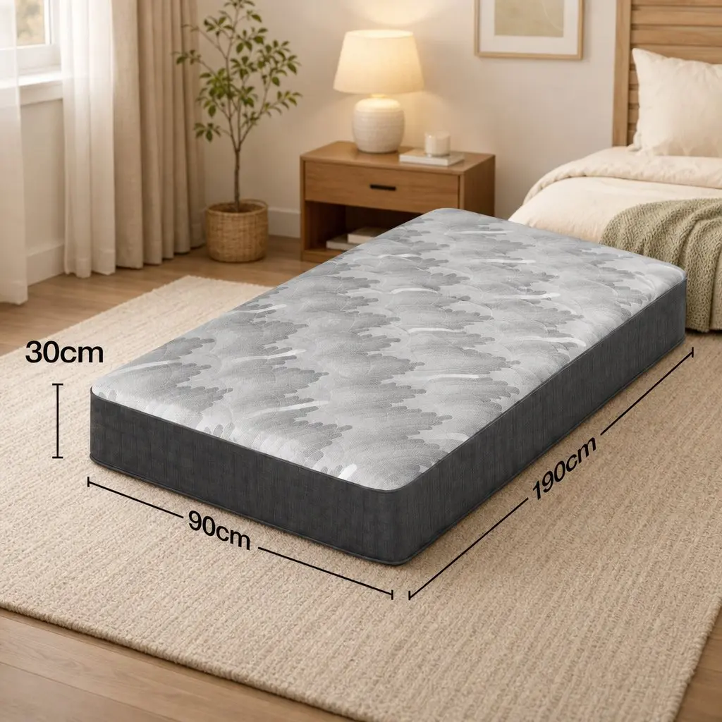 Single Mattress Grey 30cm Firm Breathable Fabric Pocket Spring 5-Zone Support