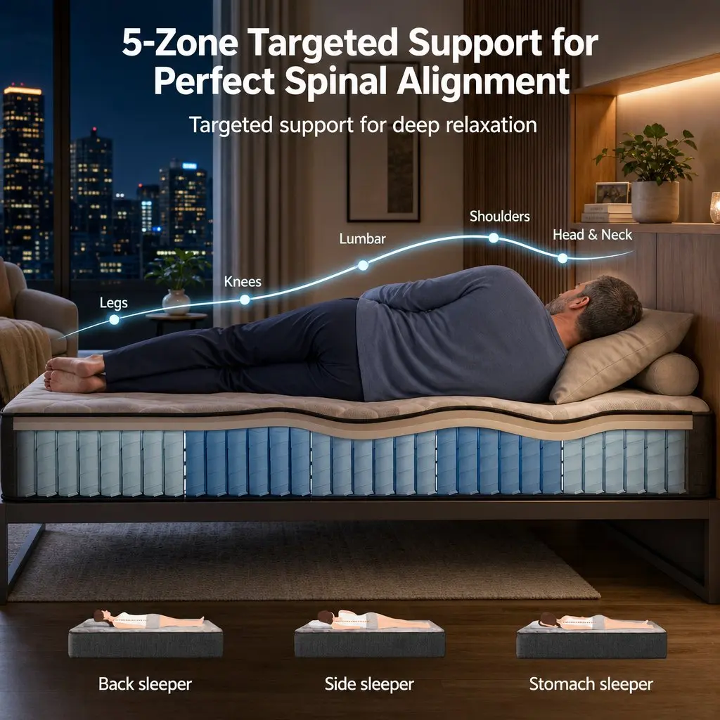 Single Mattress Grey 30cm Firm Breathable Fabric Pocket Spring 5-Zone Support