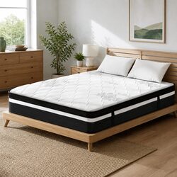Queen Mattress 28cm Super Firm Support Pocket Spring Bed Euro Top Grey White