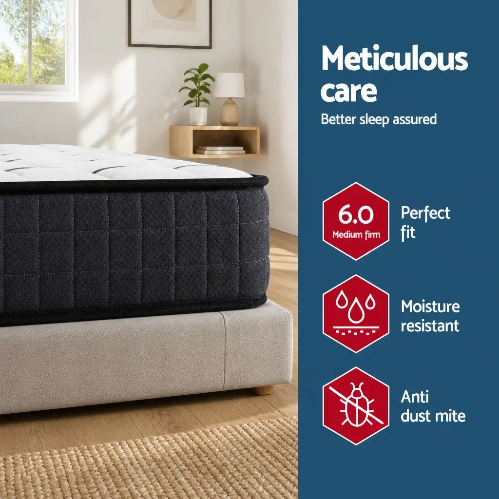 Double Mattress Grey 16cm Medium Firm Bonnell Spring Support Comfort