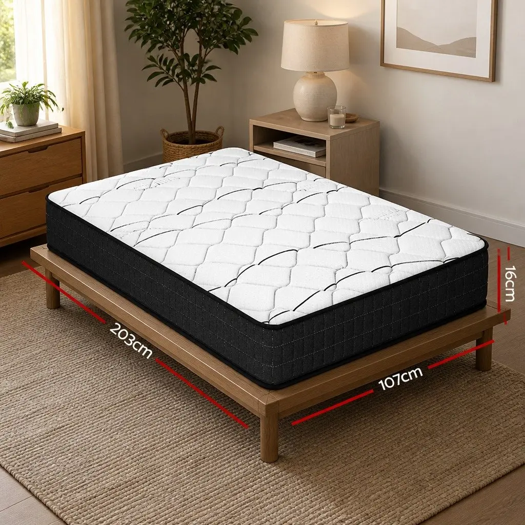 King Single Mattress White 16cm Medium Firm Bonnell Spring Foam Support