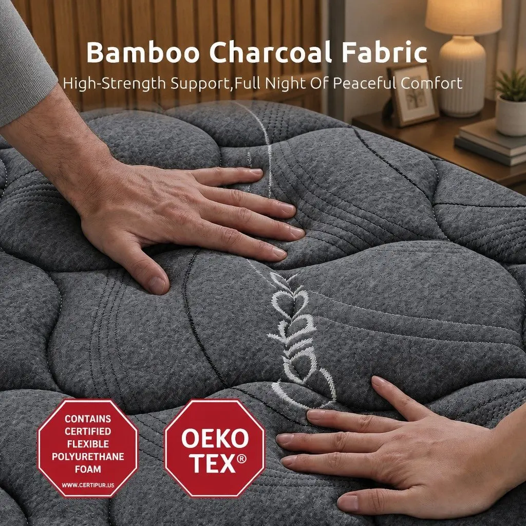 Queen Mattress 25cm Hybrid Pocket Spring Egg Crate Foam Bamboo Charcoal Fabric