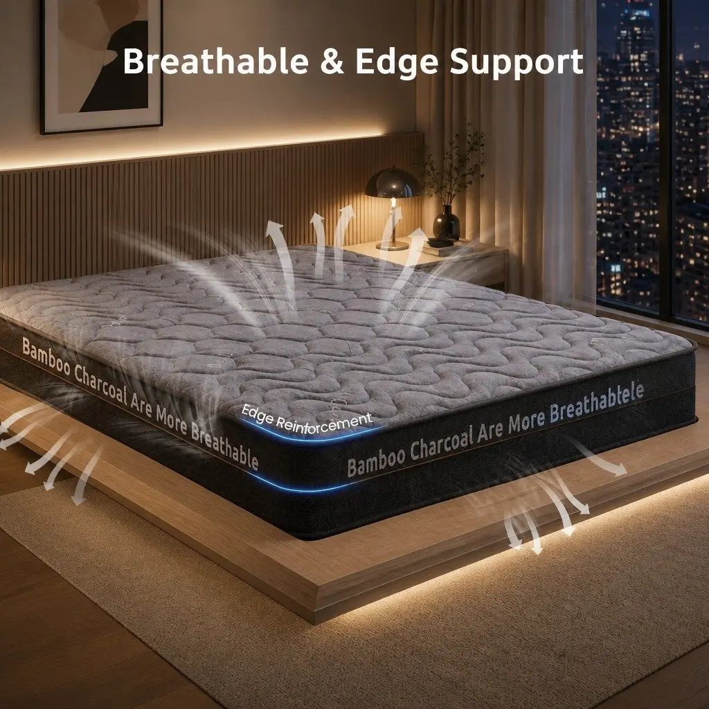 Queen Mattress 25cm Hybrid Pocket Spring Egg Crate Foam Bamboo Charcoal Fabric