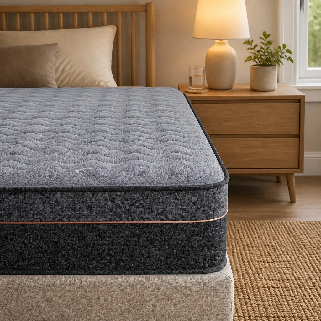 Single Mattress Grey 25cm Hybrid Pocket Spring Egg Crate Foam Bamboo Charcoal Fabric