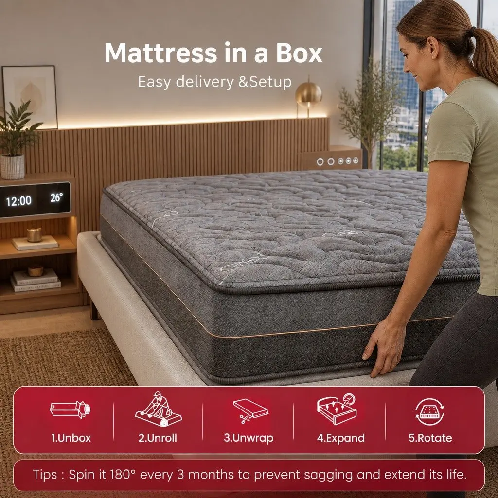 Single Mattress Grey 25cm Hybrid Pocket Spring Egg Crate Foam Bamboo Charcoal Fabric