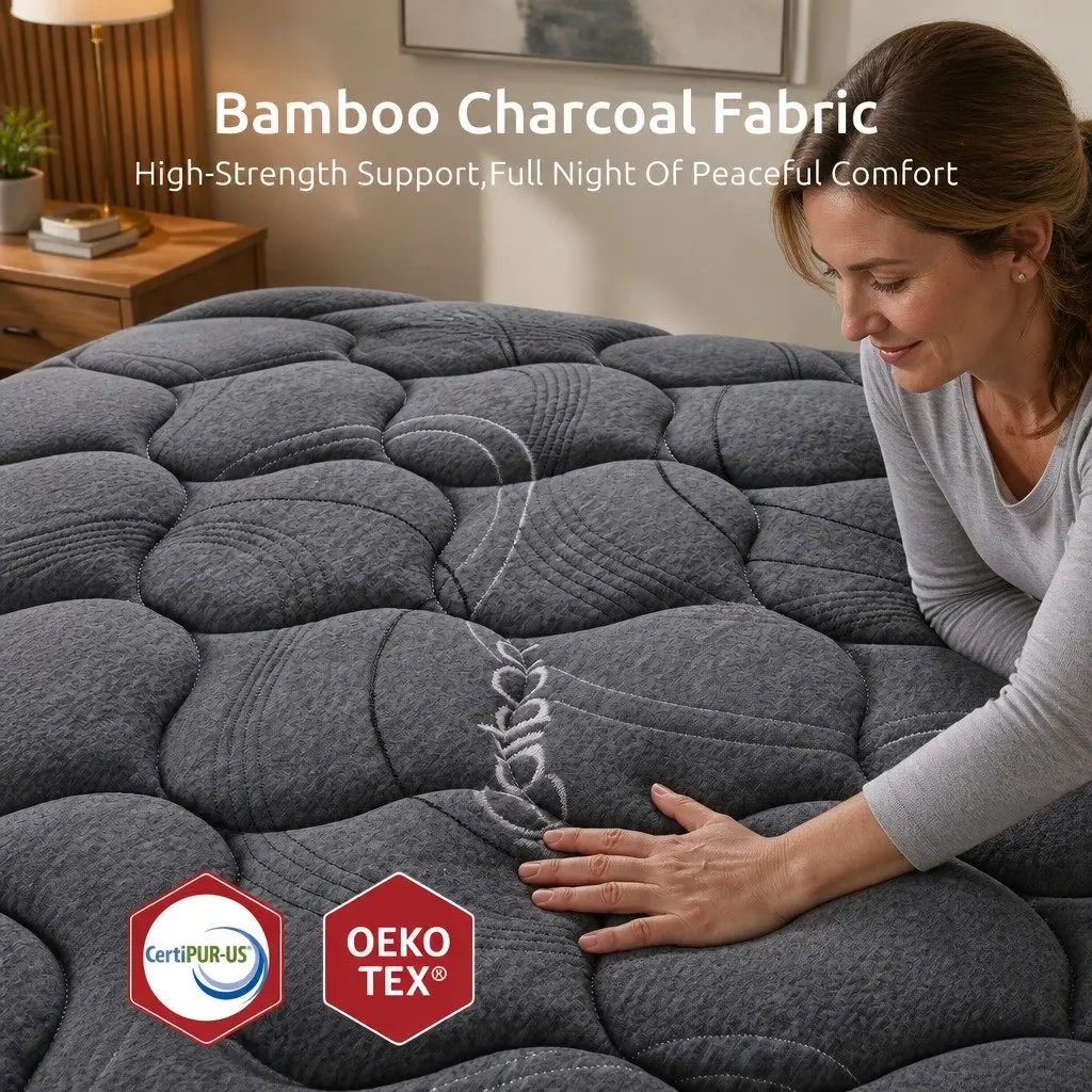 Single Mattress Grey 25cm Hybrid Pocket Spring Egg Crate Foam Bamboo Charcoal Fabric