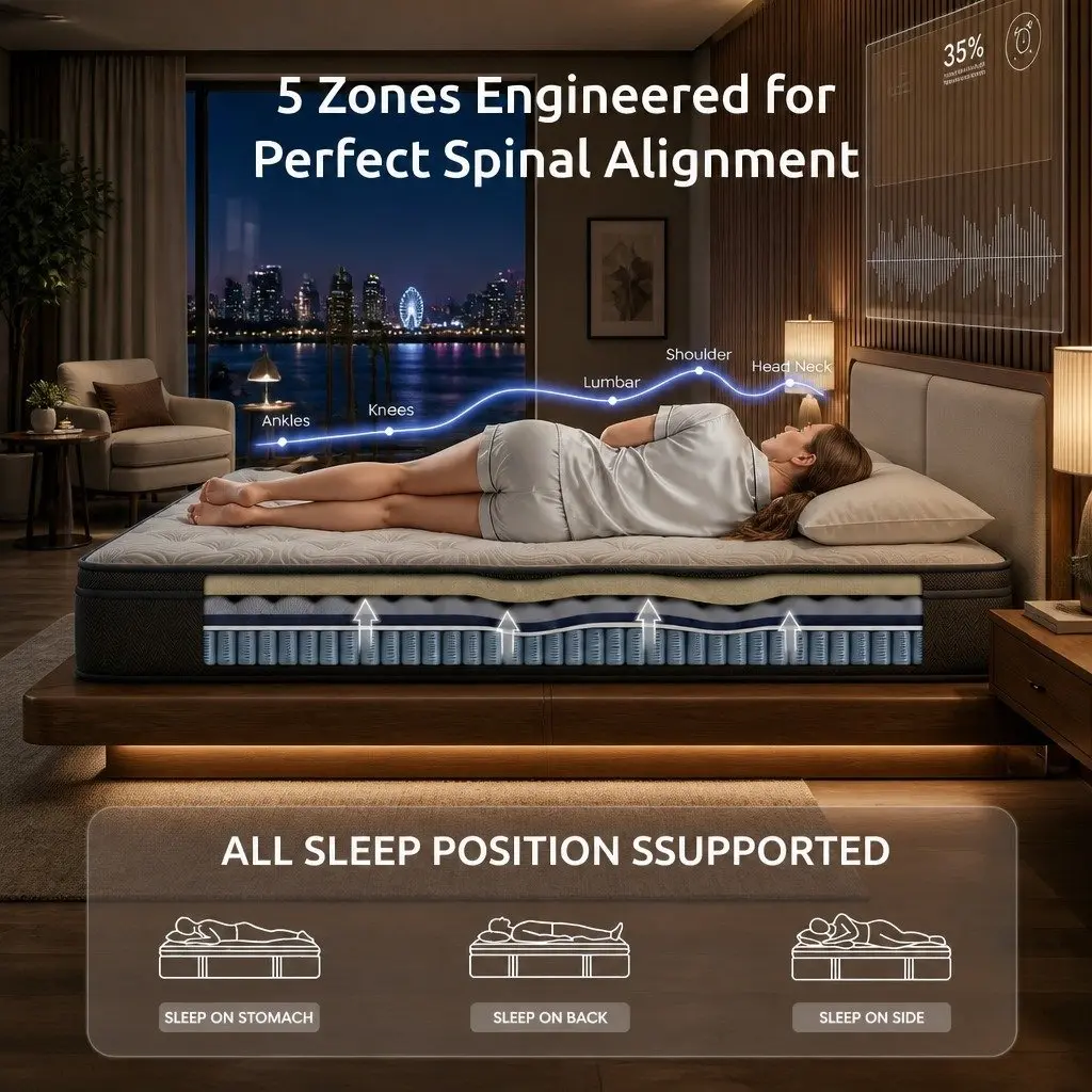 King Mattress 34cm Hybrid Pocket Spring Gel Memory Foam 5-Zone Pressure Relief