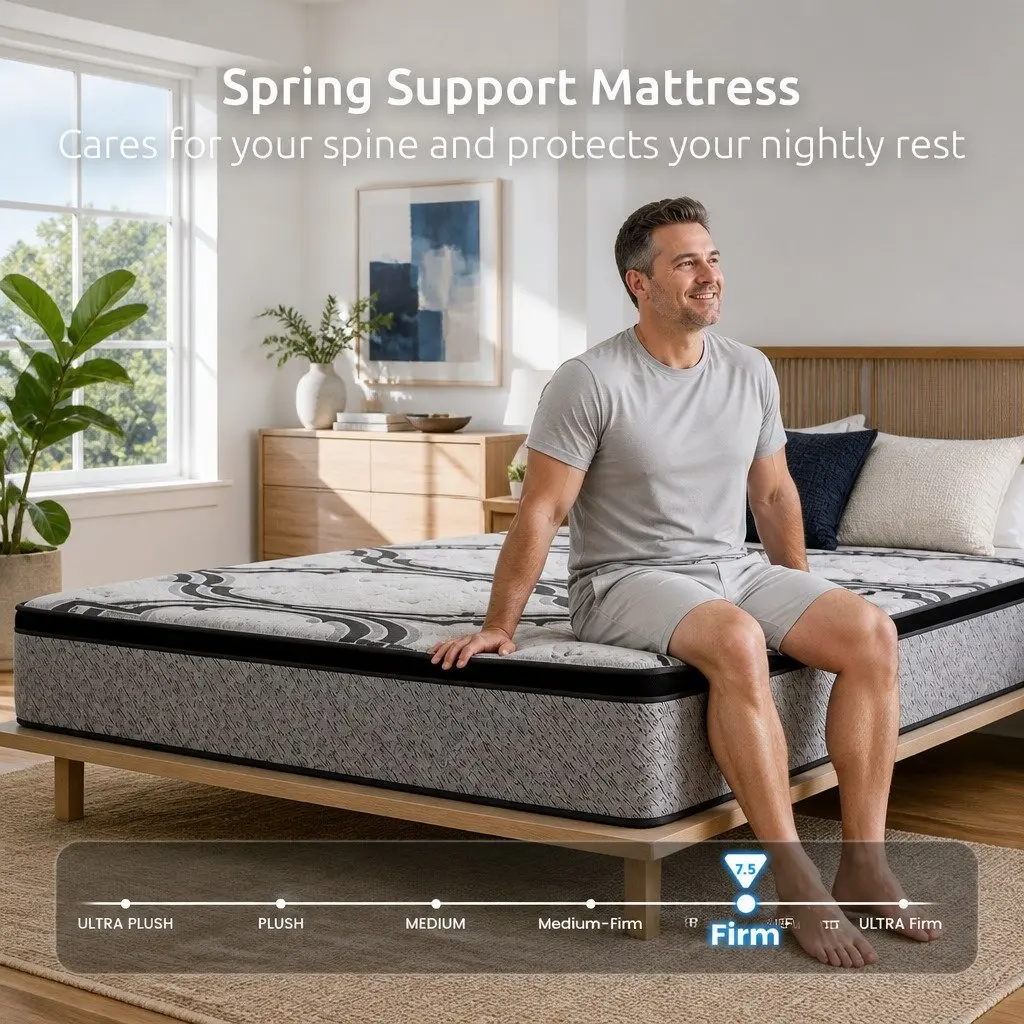 King Size Mattress Grey 34cm Extra Firm Pocket Spring 5-Zone Support Memory Foam