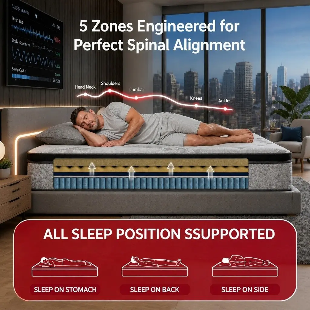 King Size Mattress Grey 34cm Extra Firm Pocket Spring 5-Zone Support Memory Foam